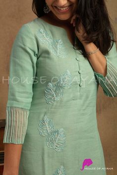 Linen Kurti, House Of Ayana, Silk Kurti Designs, Salwar Neck Designs, Churidar Designs, Simple Kurta Designs, Designer Kurti Patterns, Embroidery On Kurtis