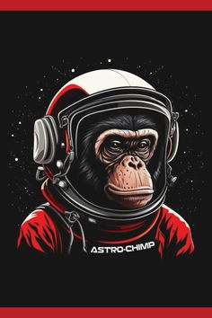 Astro-chimp, cute chimp wearing a space helmet. A nice gift idea for chimpanzee lovers. Chimp Illustration, Detective Chimp, Atom Punk, Tshirt Prints, Space Helmet, Electrician T Shirts, Youtube Banner Backgrounds, Shop Space, Illustration T Shirt