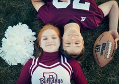 Football player, cheerleader, photography, Hannah Sue Photography, couples Football Field Photoshoot Couple, Football And Cheer Pictures Photo Ideas, Cheer Football Pictures, Football And Cheer Couple Poses, Brother Sister Sports Photos, Sibling Football And Cheer Pictures, Football And Cheer Photoshoot, Cheer And Football Pictures Siblings