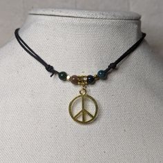 Moss Agate Beaded Gold Peace Sign Charm Hippie Boho Adjustable Necklace Comes On An Adjustable Waxed Black Cord Necklace. Necklace Is Adjustable From Approximately 13" To 22". Bead Color May Vary Slightly As These Are Made To Order. Casual Black Bead Jewelry For Festivals, Adjustable Black Agate Bead Jewelry, Adjustable Agate Jewelry With Black Beads, Adjustable Black Agate Beaded Jewelry, Adjustable Natural Stones Round Beads Choker, Adjustable Choker With Natural Stones And Round Beads, Adjustable Natural Stones Choker With Round Beads, Casual Beaded Agate Jewelry, Adjustable Black Agate Beaded Necklaces