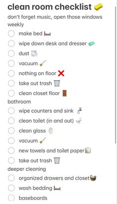 the clean room checklist is shown in this screenshote, which shows what to do