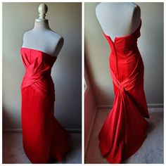 Questions? Leave A Comment Below! Red Pre-draped Dress With Fitted Bodice, Red Pre-draped Evening Dress For Party, Red Pre-draped Evening Dress, Pre-draped Red Evening Dress, Red Silk Evening Dress For Red Carpet, Red Pre-draped Evening Gown, Pre-draped Evening Dress For Red Carpet, Silk Gown For Red Carpet, Red Silk Evening Dress