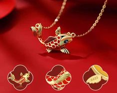 Gold Koi Fish Pendent Necklace, Good fortune Necklace, Red  Koi Goldfish Fish Necklace, Valentines, Mothers, AnniversaryDayGift. Detailed crafted, Master Designed. Red Fish-shaped Jewelry Gift, Gold Koi Fish, Gold Koi, Arowana Fish, Gold Coin Pendant, Fish Necklace, Necklace Red, Pendent Necklace, Good Fortune