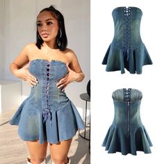 Brand New Sleeveless Denim Corset Dress, Fitted Denim Mini Dress With Zipper Closure, Denim Blue Non-stretch Mini Dress, Non-stretch Denim Mini Dress, Tube Mini Dress, Fitted Denim Dress With Zipper Closure, Mini Length, Mini Tube Dress, Corsets, Colorful Dresses