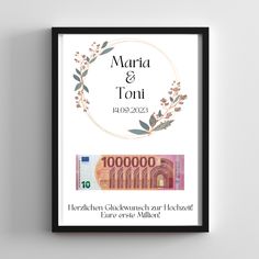 a framed poster with the words married and ten thousand euros