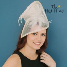 "Sinamay Fascinator with feathers and satin headband. \"The Taylor\" from The Hat Hive. ♥Attaches with matching, satin headband. ♥Ultra Light & comfortable to wear. ♥Packed and shipped in a sturdy box with special love & care to ensure a safe delivery. ♥Includes a hat care card with instructions on how to care for & keep your piece beautiful. ♥Over 14,000 pieces sold & 2,000 5 star reviews. Our \"Hive Girls\" come back year after year for their next hat or fascinator. Loving their pieces so much Party Ostrich Feather Fascinator Hat, Party Hat Fascinator With Ostrich Feathers, Wedding Mini Hat With Feather Trim And Curved Brim, Wedding Mini Hat With Feather Trim, Wedding Fascinator With Feather Trim And Short Brim, White Gatsby Style Fascinator For Party, Church Fascinator With Short Brim And Feathers, Royal Ascot Feather Trim Mini Hat For Church, Feathered Short Brim Fascinator For Church