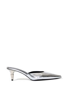 silver-tone leather metallic finish pointed toe slip-on style branded insole 60mm heel Silver Mules, Fashion Baby, Leather Mules, Proenza Schouler, Mule Clogs, Mules Shoes, Baby Fashion, Fashion Branding, Silver Tone