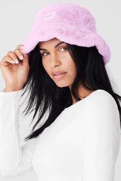 Lightweight. Super-soft. Street-ready. The Faux Fur Bucket Hat is the perfect choice for warming winter headwear in an on-trend bucket hat silhouette. Hat Silhouette, Winter Headwear, Faux Fur Bucket Hat, Fur Bucket, Fur Bucket Hat, Woman Back, Pink M, Back Women, Alo Yoga