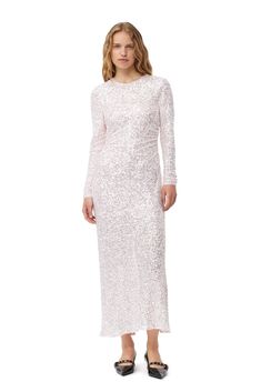 Mauve Chalk 3D Sequins Maxi Dress | GANNI US Size 12 Women, Size 10 Women, Mauve Dress, Sequin Maxi Dress, Sequin Maxi, Cocktail Evening Dresses, Tshirt Skirt, Long Sleeve Midi, White Midi Dress