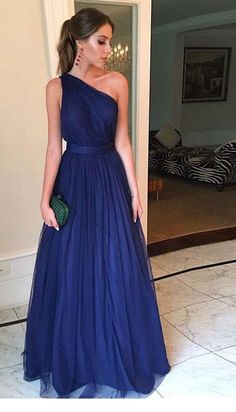 Prom Dress One Shoulder, Ruffle Tulle Dress, Áo Blu, Prom Dresses Under 100, Winter Formal Dresses, Tulle Bridesmaid Dress, Blue Dress Formal, Dress One Shoulder, Blue Tulle