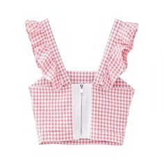 - 100% polyester - hand wash / air dry Light Pink & White Gingham Patterned Slim Fit Ruffle Sleeve Crop Tank Top Details: Made of soft, comfortable fabric Easy to clean & maintain Made of durable fabric for long wear / use Fitted Pink Printed Crop Top, Pink Ruffled Summer Crop Top, Pink Gingham Clothes, Cropped Gingham Cotton Top, Fitted Gingham Cotton Crop Top, Crop Tank Top, Makeup Pouch, Beach Accessories, Scrunchie Hairstyles