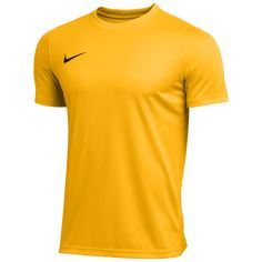 a yellow shirt with black nike logo on the chest