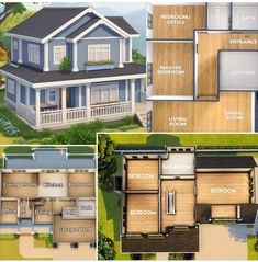 the floor plan for a two story house with lots of windows and balconies