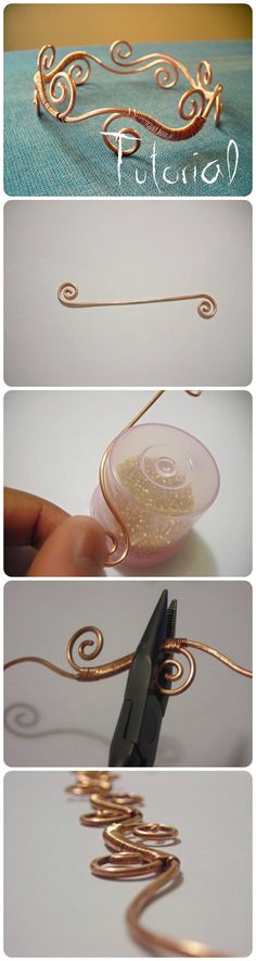 four different pictures showing how to make wire work