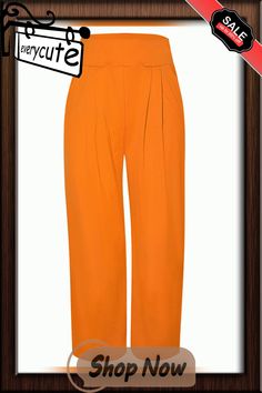 Yellow Pocketed Wide Leg Casual Pants Orange Ankle-length Pants For Work, Orange Ankle-length Work Pants, Orange Straight Pants For Workwear, Chic Orange Pants With Elastic Waistband, Orange Ankle-length Workwear Pants, Orange High-waisted Workwear Pants, Orange Ankle-length Pants With Elastic Waistband, Orange Trousers For Work, Orange Ankle-length Bottoms With Elastic Waistband