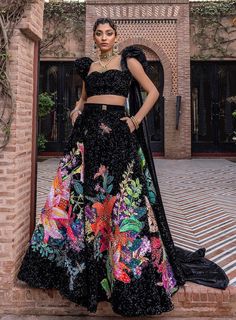 Buy Embellished Bridal Black Lehenga Choli Dress in Heavy Sequins, Gota, Mukesh, Dabke, and Zardozi work for Indian Bridal Wear. Customizable. Fast Shipping Simple Black Lehenga, Black Bridal Lehenga, Marwar Couture, Sequins Lehenga Choli, Black Bridal Dresses, Black Lehenga Choli, Mehndi Outfit, Goldwork Embroidery, Choli Dress