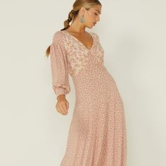 Free People Ditsy Flowers Fall All Around A Gorgeous, Figure Skimming Maxi Dress With Blouson Sleeves. V-Neck Open Back Size Xs 95% Viscose,5% Elastane Nwot Measurements: Length 61”, Armpit To Armpit 15.25” Pink V-neck Rayon Dress, Casual Pink Ditsy Floral Maxi Dress, Flowy Pink Rayon Midi Dress, Pink Flowy Rayon Midi Dress, Feminine Pink Midi Dress With Ditsy Floral Print, Pink Ditsy Floral Maxi Dress For Spring, Pink Bohemian Dress With Ditsy Floral Print, Bohemian Pink Dress With Ditsy Floral Print, Bohemian Pink Dresses With Ditsy Floral Print