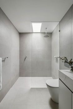 a white bathroom with a skylight above the toilet