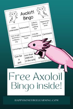 a pink axoloi bird sitting on top of a sign with the words free printable