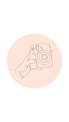 a drawing of a person holding a camera in front of a pink circle on a white background