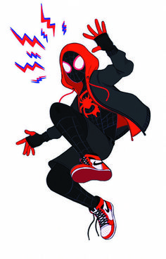 a drawing of a spider - man jumping in the air with his hands up and eyes closed