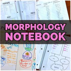 notebooks with text overlaying the words morphlogy notebook on top and bottom