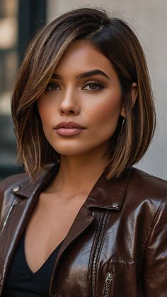 A Frame Haircut Short, Kyle Richards Hair, Outfit For Short Girl, Brunette Bob Haircut, Dark Brunette Hair, Chin Length Hair, Long Bob Haircuts, Hairstyles For Layered Hair