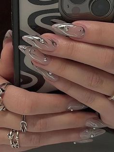 Amazing Nails, Silver Nail, Easy Nails, Colorful Nails, Y2k Nails, Nailed It, Nail Inspiration