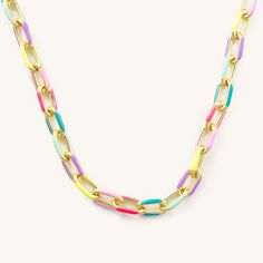 14k gold plating over sterling with acrylic overlay 13 inches with 2 inch extender Adjustable Multicolor Enamel Necklace, Multicolor Necklaces With Gold Chain For Gift, Multicolor Enamel Jewelry With Lobster Clasp, Multicolor Paperclip Chain Jewelry For Gifts, Multicolor Paperclip Chain Necklace As Gift, Multicolor Paperclip Chain Necklace Gift, Multicolor Paperclip Chain Necklace For Gift, Colorful Choker, College Jewelry