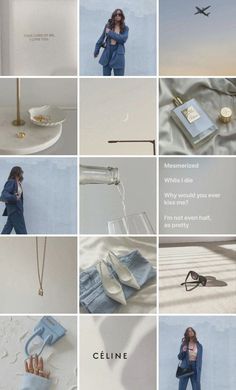 a collage of photos with various items and words on them, including clothes, shoes, jewelry, and necklaces