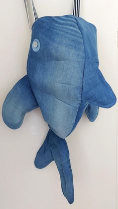 The Megalodon among the denim whale shark backpacks! Born from one large PME Legend denim jeans. The bag has an inner zipper to close, and inside is another small pocket which closes with a zipper.  It is a backpack and the size of this mega model is a roughly whopping 75cm measured from head to the tip of the tail! Just look at it compared o the regular size whaleshark bags and the small version! The shoulderstraps can be adjusted in length. This is a unique listing and this is the exact bag yo Whale Shark Bag, Denim Whale, Shark Bag, The Megalodon, Shark Backpack, Blue Dolphin, Whale Shark, Jeans Bag, Vintage Fabrics