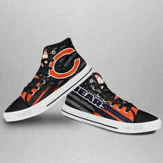 Chicago Bears High Top Shoes Custom American Flag Sneakers Full canvas double sided print with rounded toe construction. Lace-up closure for a snug fit. Metal eyelets for a classic look Soft textile lining with lightweight construction for maximum comfort. High quality outsole for traction and exceptional durability. Design by GearWanta Please allow 10-15 business days to receive a tracking number while your order is hand-crafted, packaged and shipped from our facility. Estimated shipping time i Urban Style Canvas Shoes With Round Toe, Urban Textile Canvas Shoes With Round Toe, Urban Style Textile Canvas Shoes With Round Toe, Casual High-top Skate Shoes For Sports Events, Sports Canvas Shoes With Rubber Toe Cap, Casual Low-top Skate Shoes For Sports Events, Casual High-top Skate Shoes, Canvas Shoes With Rubber Toe Cap For Sports, Black Canvas Custom Sneakers For Sports