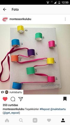 an instagramted photo with several different colored ribbons on top of it and the caption says,'foto '