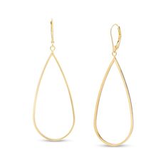 Make your chic taste in style known with these simple yet modern outlined teardrop earrings in yellow gold. Created in warm 10K gold Each earring showcases an alluring elongated open teardrop dangle. These earrings secure with lever backs. Teardrop Earrings For Everyday Elegance, Minimalist Gold Teardrop Pendant Earrings, Modern Gold Teardrop Linear Earrings, Minimalist Gold Teardrop Earrings, Minimalist Yellow Gold Drop Earrings, Modern Teardrop Linear Earrings, Modern Long Drop Yellow Gold Earrings, Chic Teardrop Linear Earrings, Modern Teardrop Earrings For Formal Occasions