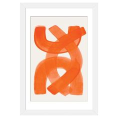 an orange abstract painting in a wooden frame