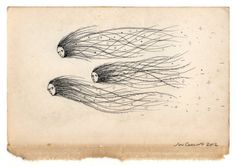 two drawings of long hair flying in the air