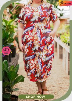 Red Plus Size Feeling Spoiled Printed Maxi Dress Red Short Sleeve Casual Maxi Dress, Casual Red Short Sleeve Maxi Dress, Casual Red Maxi Dress With Short Sleeves, Red Floral Print Short Sleeve Maxi Dress, Red Floral Print Maxi Dress With Short Sleeves, Red Floral Print Knee-length Midi Dress, Red Printed Midi Dress For Vacation, Red Printed Beach Midi Dress, Red Printed Midi Beach Dress