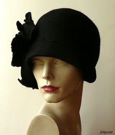 "Black felt hat Cloche Felted Hat felt hat Cloche Hat Art Hat Black Hat La belle epoque Art Deco 1920s hat Art Hats Black hat cloche 1920's hat Hats&Caps Accessories Handmade Great, very flattering hat ! Adapts to the head ! Special and unique ! Sophisticated and elegant ! As the base for my works I use great materials like highest quality Australian merino wool (18 micro). All my works are made by hand in the process of long-term, hand felting My products are unique, designed by me, always Fitted Flapper Cloche Hat With Brim, Winter Gatsby Style Fitted Cloche Hat, Winter Gatsby Fitted Hat, Adjustable Cloche Hat In Flapper Style, Adjustable Cloche Flapper Hat, Winter Flapper Style Cloche Hat, Fitted Flapper Cloche Hat With Curved Brim, Winter Gatsby Cloche Hat, Fitted Flapper Cloche Hat