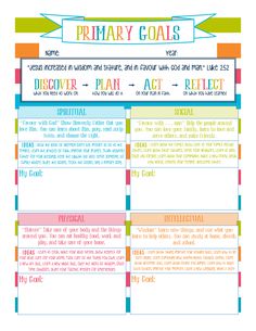 the primary goal worksheet is shown in this printable version for students to use