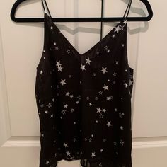 Never Worn Star Print Tops For Night Out In Spring, Black Star Print Top For Spring, Black Tops With Star Print For Spring, Black Star Print Tops For Spring, Summer Tops With Star Print For Night Out, Black White, Womens Tops, Tank Tops, Black And White