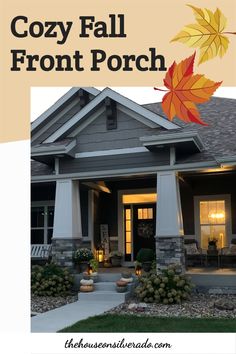 a house with the words cozy fall front porch