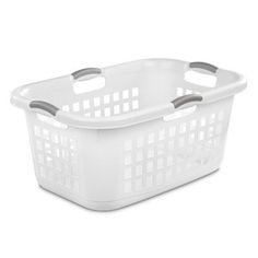 a white plastic basket with handles