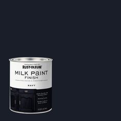 a black paint can with the words rustoleum in white on it's side