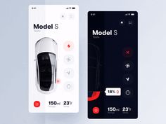 two mobile phones with the model s car on them