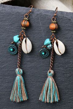 Vintage style wooden bead and shell tassel drop earrings, perfect for adding a pop of color to any outfit, suitable for all-day wear, surprise your friends and family with these unique earrings. Jewerly Beads, Tassel Drop Earrings, Jean Accessories, Macrame Jewelry, Pop Of Color, Floral Style, Beaded Pendant, Tassel Earrings, Unique Earrings