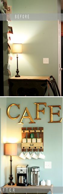 before and after photos of a coffee shop