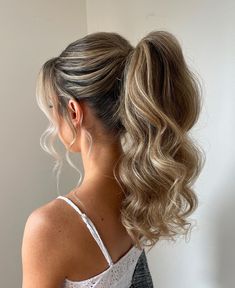 Cute Updo For Bridesmaid, Hoco Hair Inspo Ponytail, Buns For Homecoming, Bridal Shower Hair Ponytail, Birthday Hairstyles Blonde Hair, Cute Ball Hairstyles, Formal Hairstyles For Long Hair Blonde, Mid Pony Prom Hairstyles, Partly Up Hairstyles