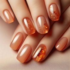 Amber Nails Design, Nail Amber, Fall Jelly Nails, Nail Design For Fall, Amber Nails, Stone Nails, Fall Nail Art Ideas, Nails Painted, Kutek Disney