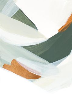 an abstract painting with white, orange and green colors