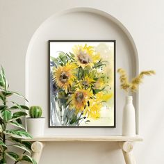 Sunflower Abstract Wall Painting Sunflower Abstract, Wall Painting Flowers, Natural Interior Design, Abstract Wall Painting, Natural Interior, Abstract Wall Decor, Painting Flowers, Flowers Art, Green And Yellow